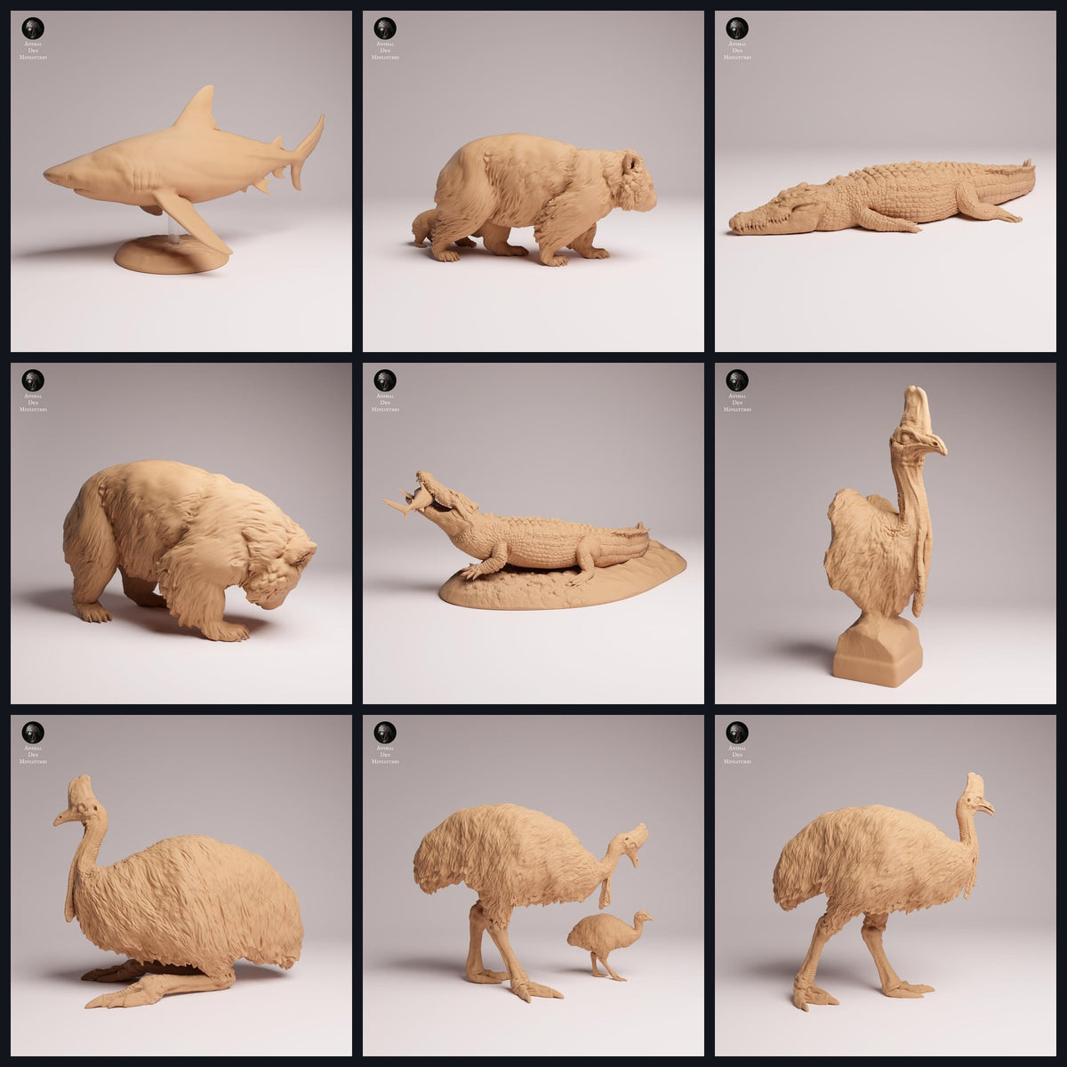 Collage de figurines animalières de Animal Den Miniatures : Predators Reptiles and Wild Birds, sortie 26_05.