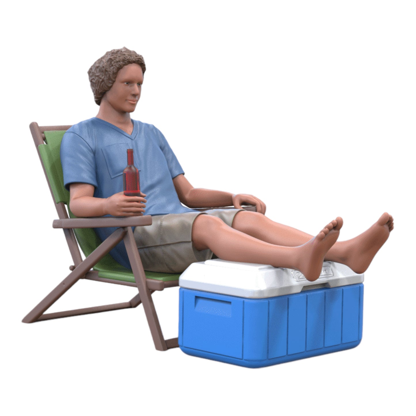 Photo du produit Diorama et modélisme Figurine miniature : Homme avec bière et glacière dans une chaise longue
