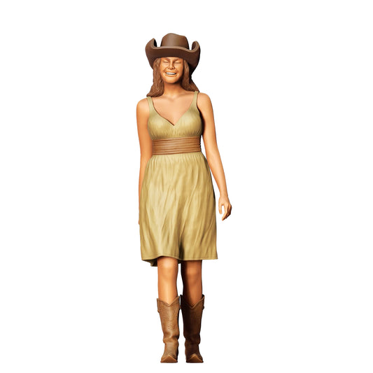 Photo du produit 0 : Cowgirl : Belle femme avec chapeau de cowboy et robe