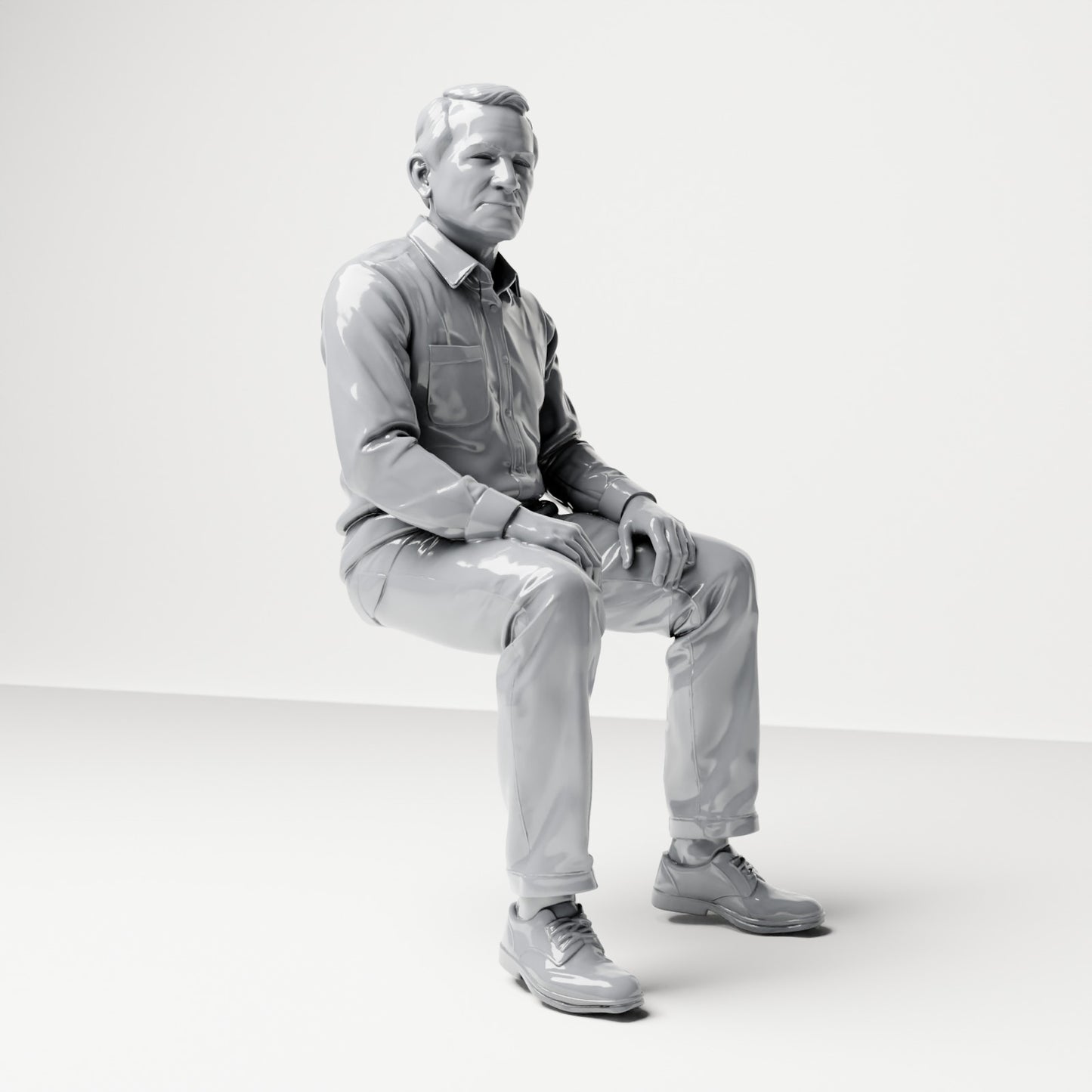 Photo produit de modélisme pour diorama 3 : figurine assise : spectateur masculin, les mains sur les cuisses (B061)