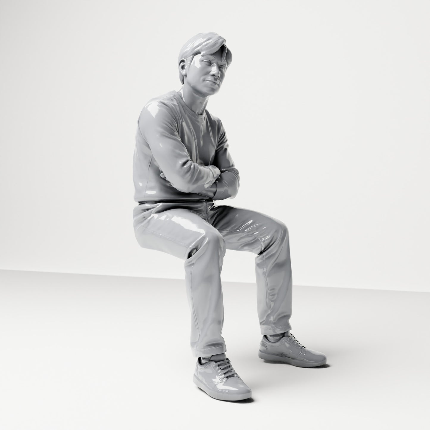 Photo produit de modélisme de diorama 3 : Figurine assise : spectateur masculin aux bras croisés (B064)