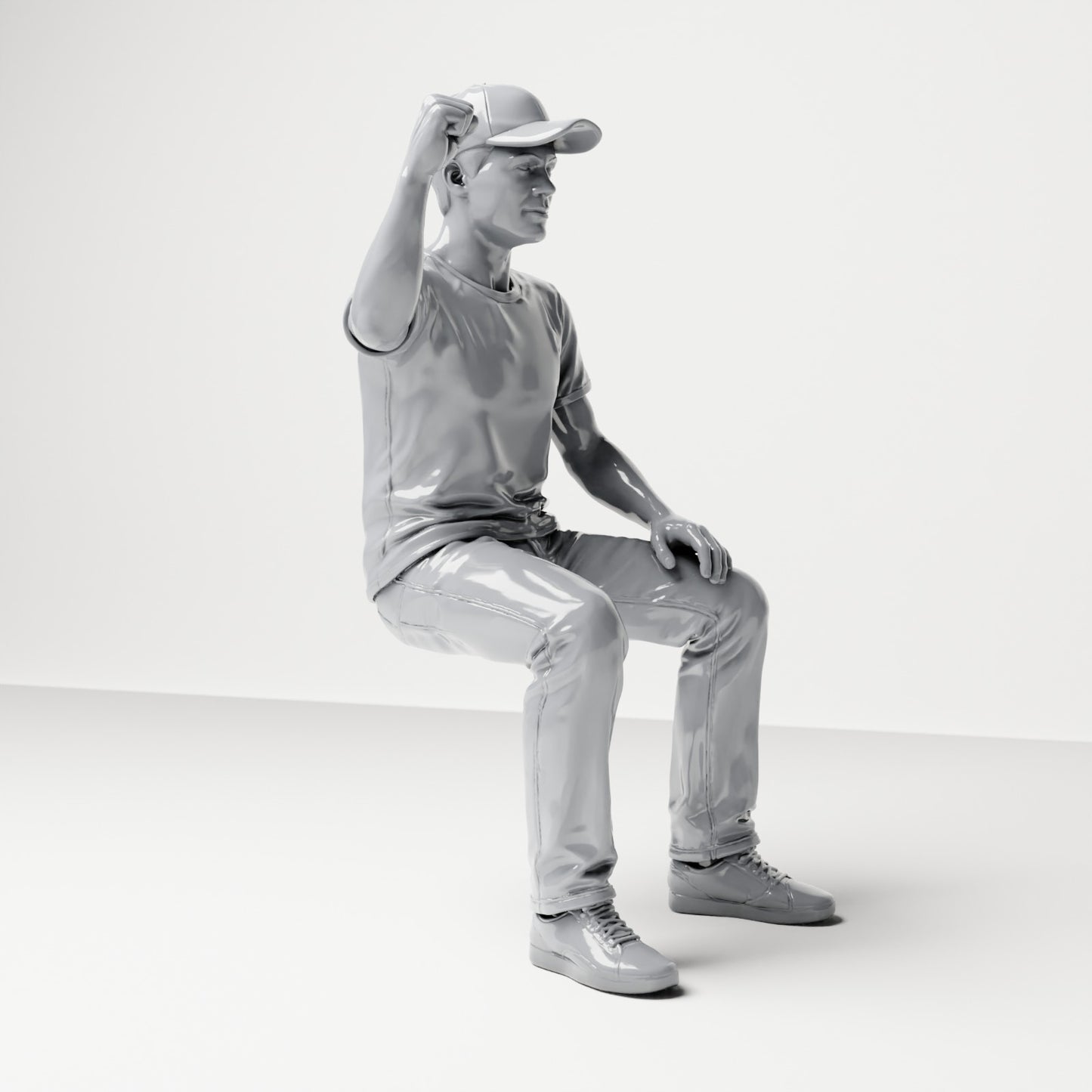Photo produit de modélisme pour diorama 3 : figurine assise : spectateur levant le poing serré (B066)