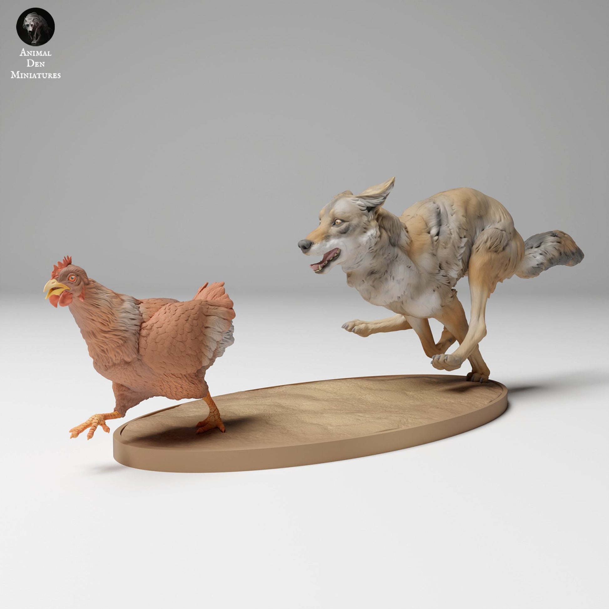 Photo de produit Figurine animale Diorama, Modélisme : 0 : Figurine d'animal sauvage : Coyote chassant un poulet (Réf 24_11_08)