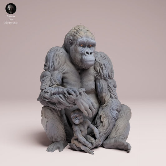 Photo de produit Figurine animale diorama, modélisme : 0 : Figurine animale de jungle : mère gorille de plaine orientale assise avec son petit (Réf 25_07_09)