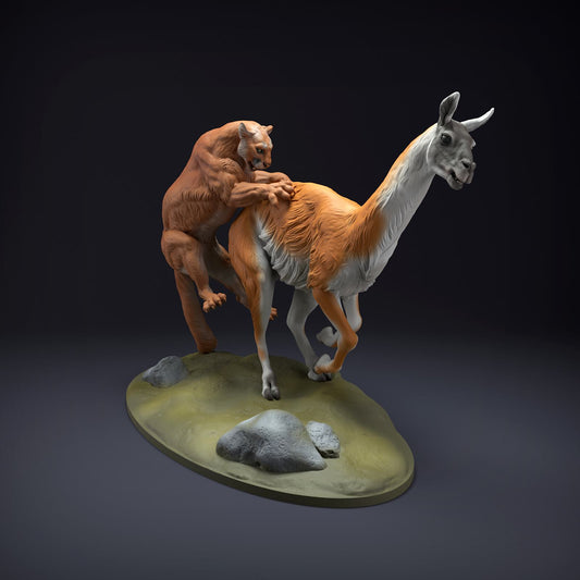 Photo de produit Figurine animale diorama, modélisme : 0 : Figurine de faune : Puma chassant un Guanaco (Réf 01_01_51)