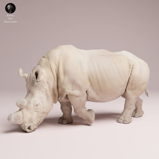 Photo du produit Figurine d'animal Diorama, modélisme : 0 : Figurine d'animal sauvage : rhinocéros blanc du Nord en train de manger – préfabriqué (Réf 25_07_01)