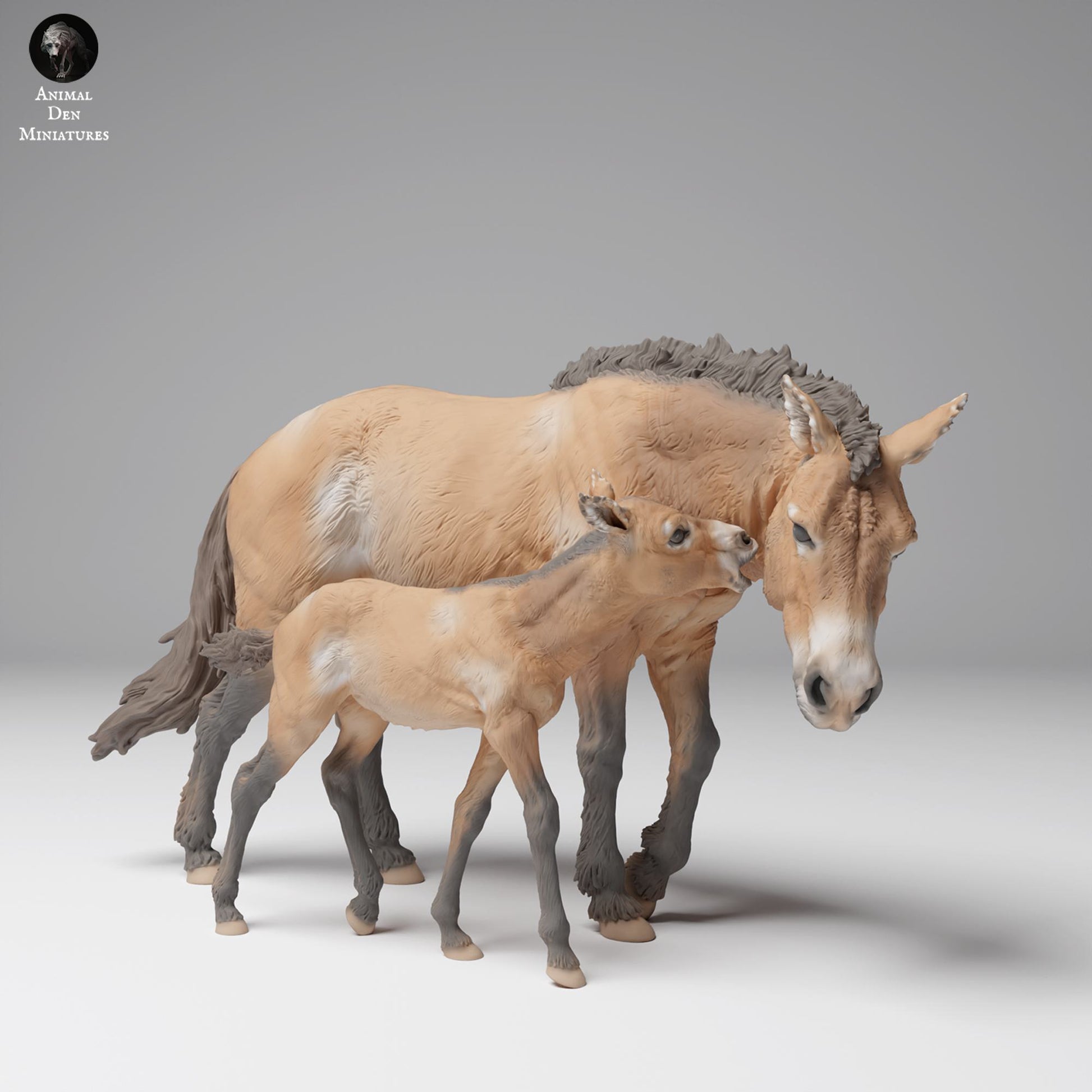 Photo produit figurine animale diorama, modélisme : 0 : Figurine d'animal sauvage : cheval de Przewalski avec poulain (Réf 24_12_03)