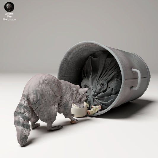 Photo de produit Figurine d'animal Diorama, Modélisme : 0 : Figurine de faune : Ratons laveurs fouillant dans les déchets (Ref 24_09_08)