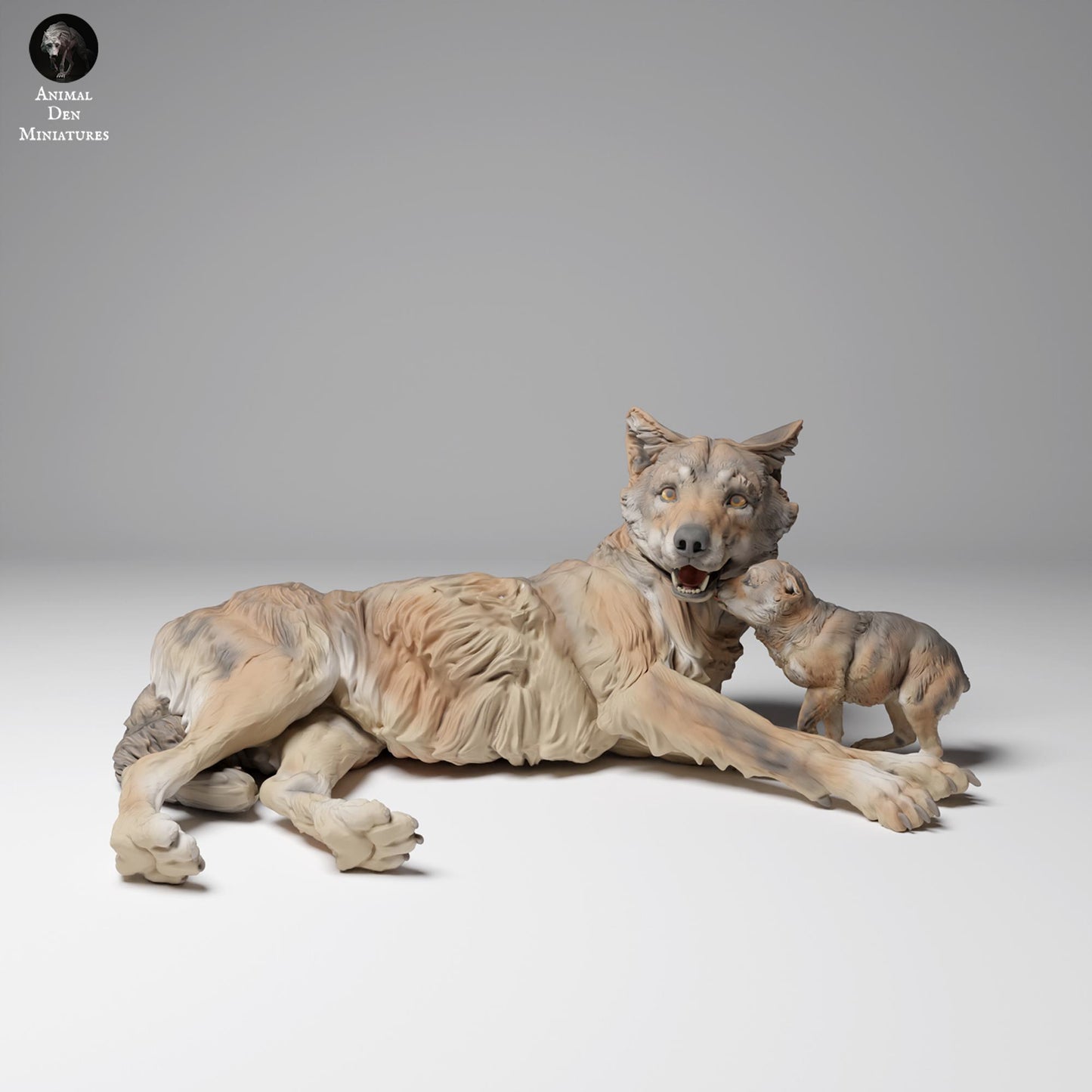 Produktfoto Tier Figur Diorama, Modellbau: 0: Wildtier Figur: Mongolischer Wolf mit Jungtier (Ref 24_12_07)
