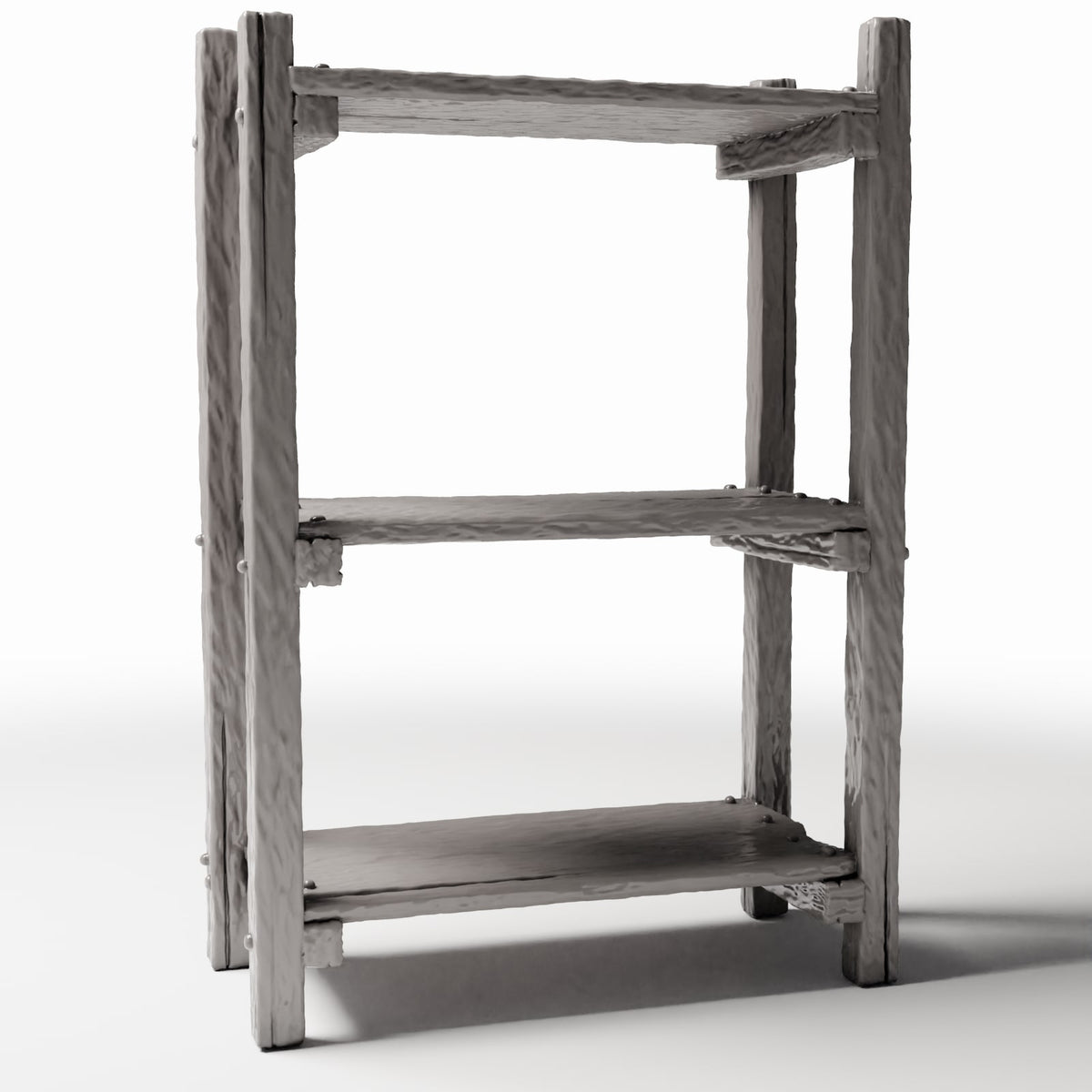 Photo produit pour diorama et modélisme 3 : Mobilier de diorama : étagère miniature rustique avec montants en échelle (Ref. 1485D)