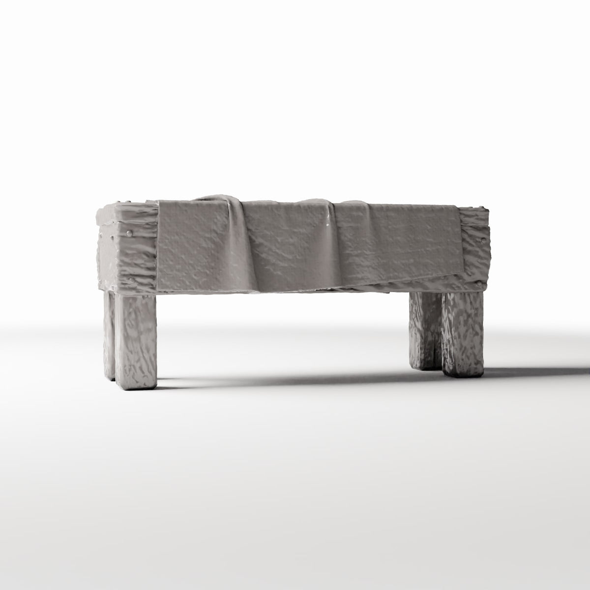 Photo produit pour diorama et modélisme 3 : Cuisine de diorama : table rustique en bois avec tissu (Ref. 1505D)