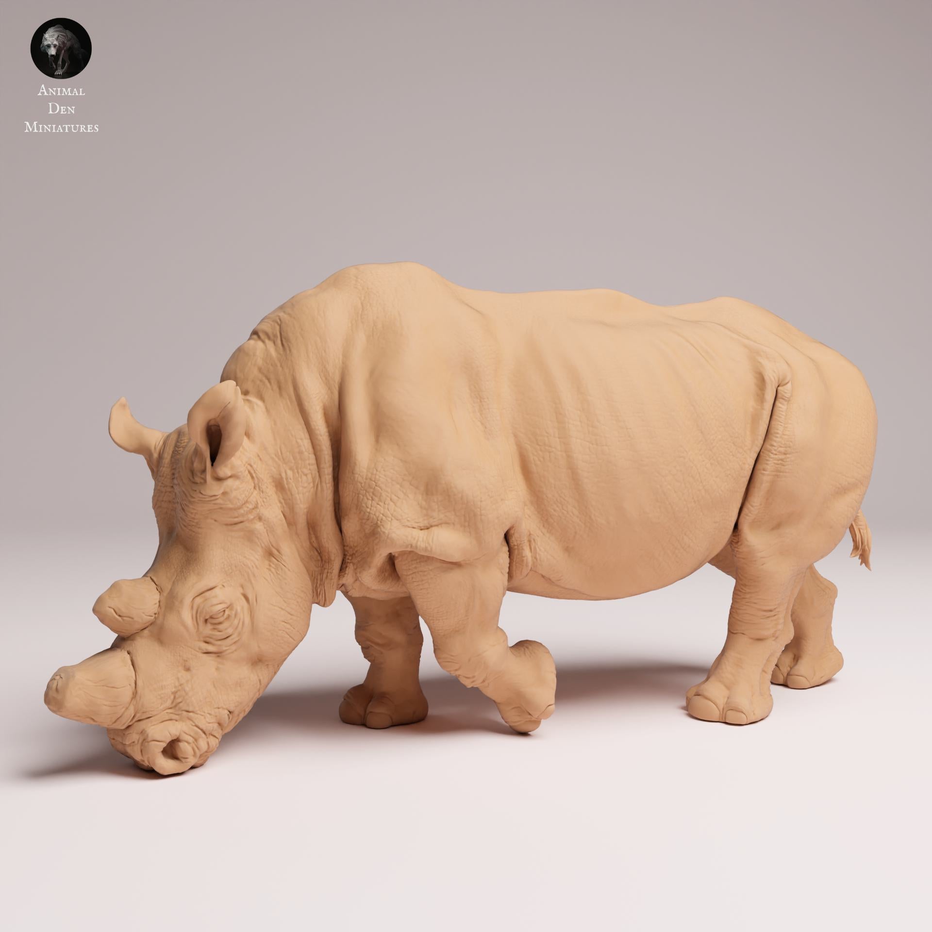 Photo du produit Figurine d'animal Diorama, modélisme : 0 : Figurine d'animal sauvage : rhinocéros blanc du Nord en train de manger – préfabriqué (Réf 25_07_01)