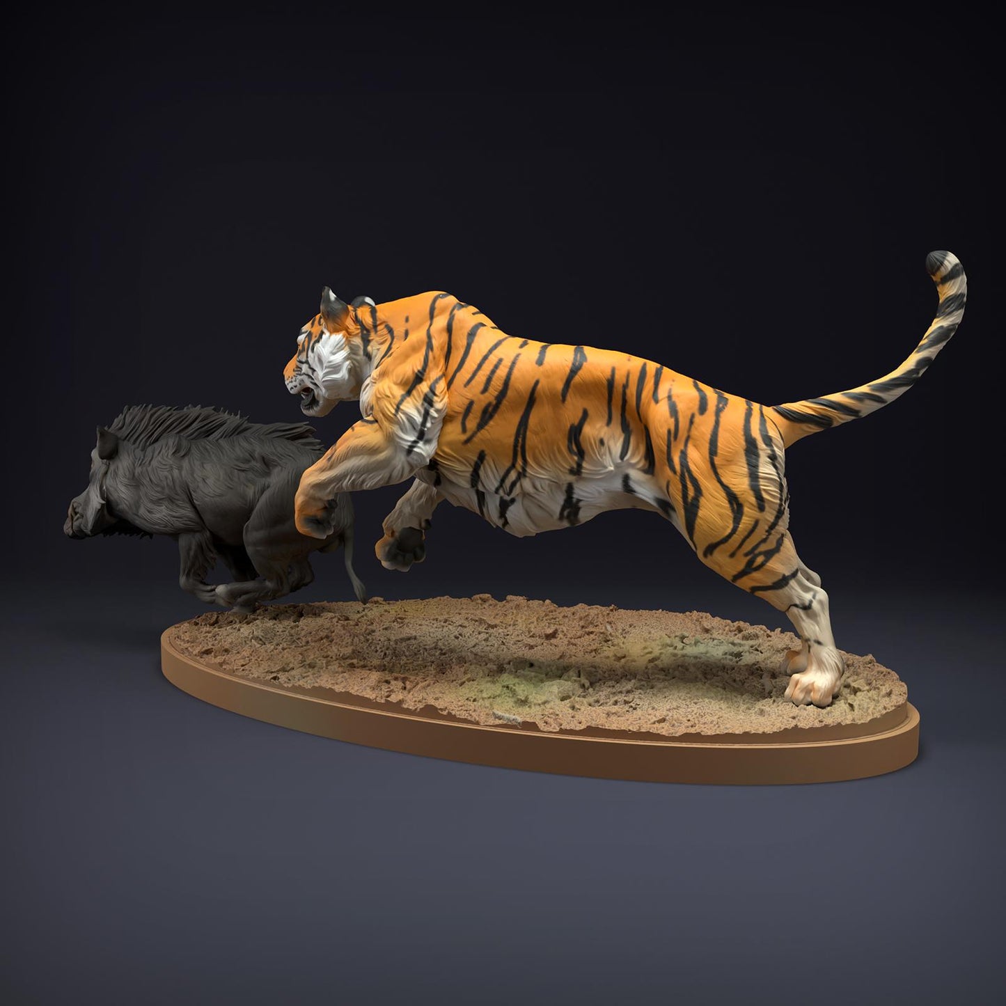 Photo du produit Figurine d'animal Diorama, Modélisme : 0 : Figurines d'animaux sauvages : Tigre du Bengale et Sanglier indien – Scène de chasse (Ref 01_01_81)