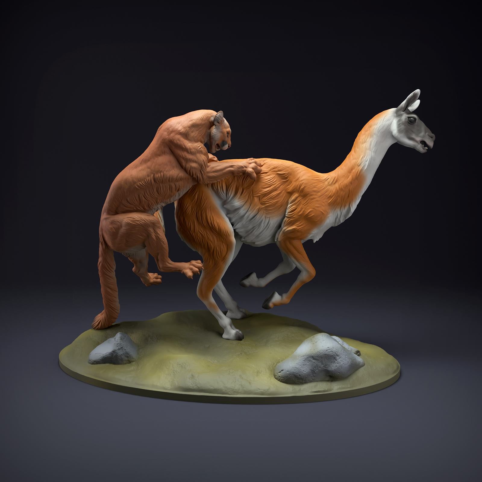 Photo de produit Figurine animale diorama, modélisme : 0 : Figurine de faune : Puma chassant un Guanaco (Réf 01_01_51)