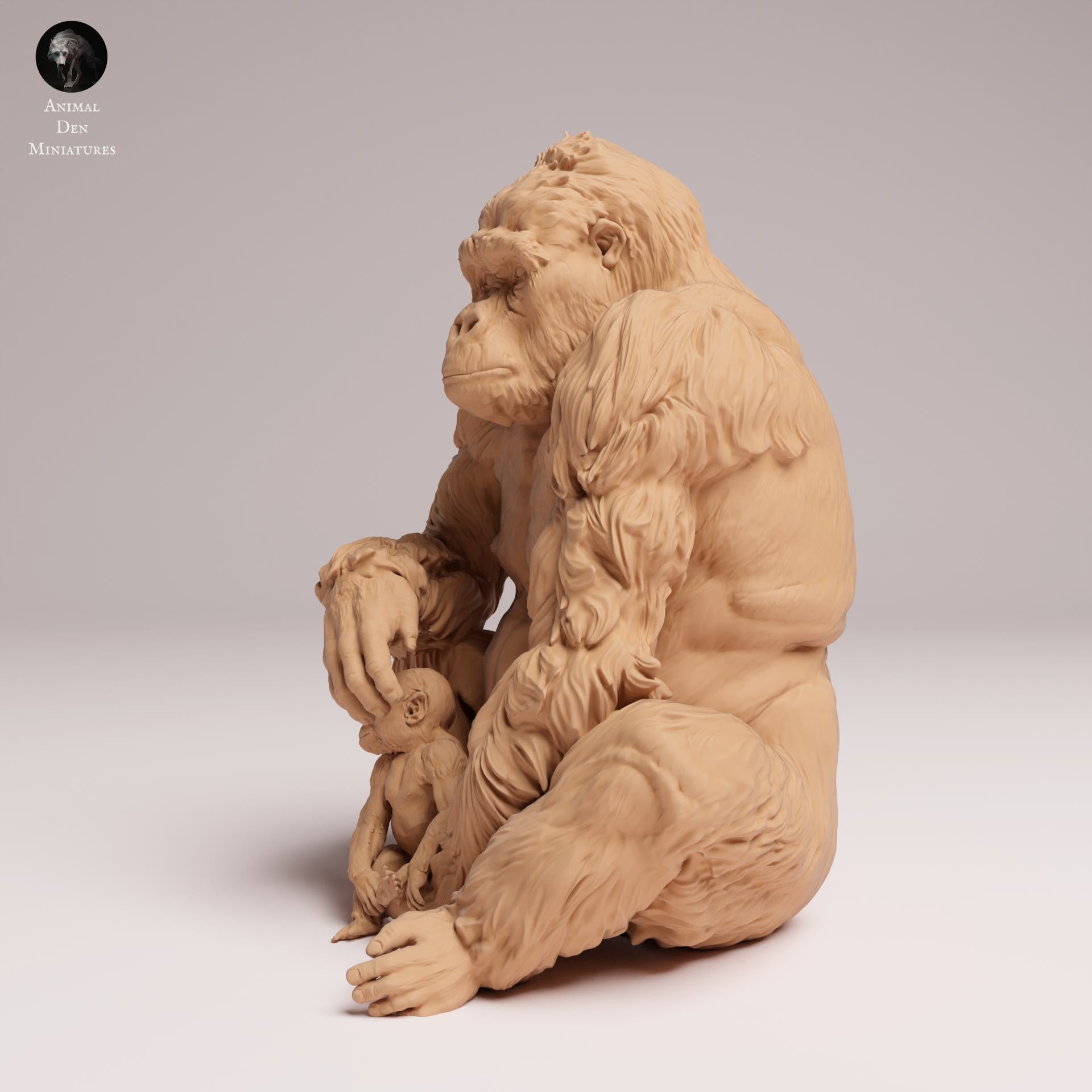Photo de produit Figurine animale diorama, modélisme : 0 : Figurine animale de jungle : mère gorille de plaine orientale assise avec son petit (Réf 25_07_09)