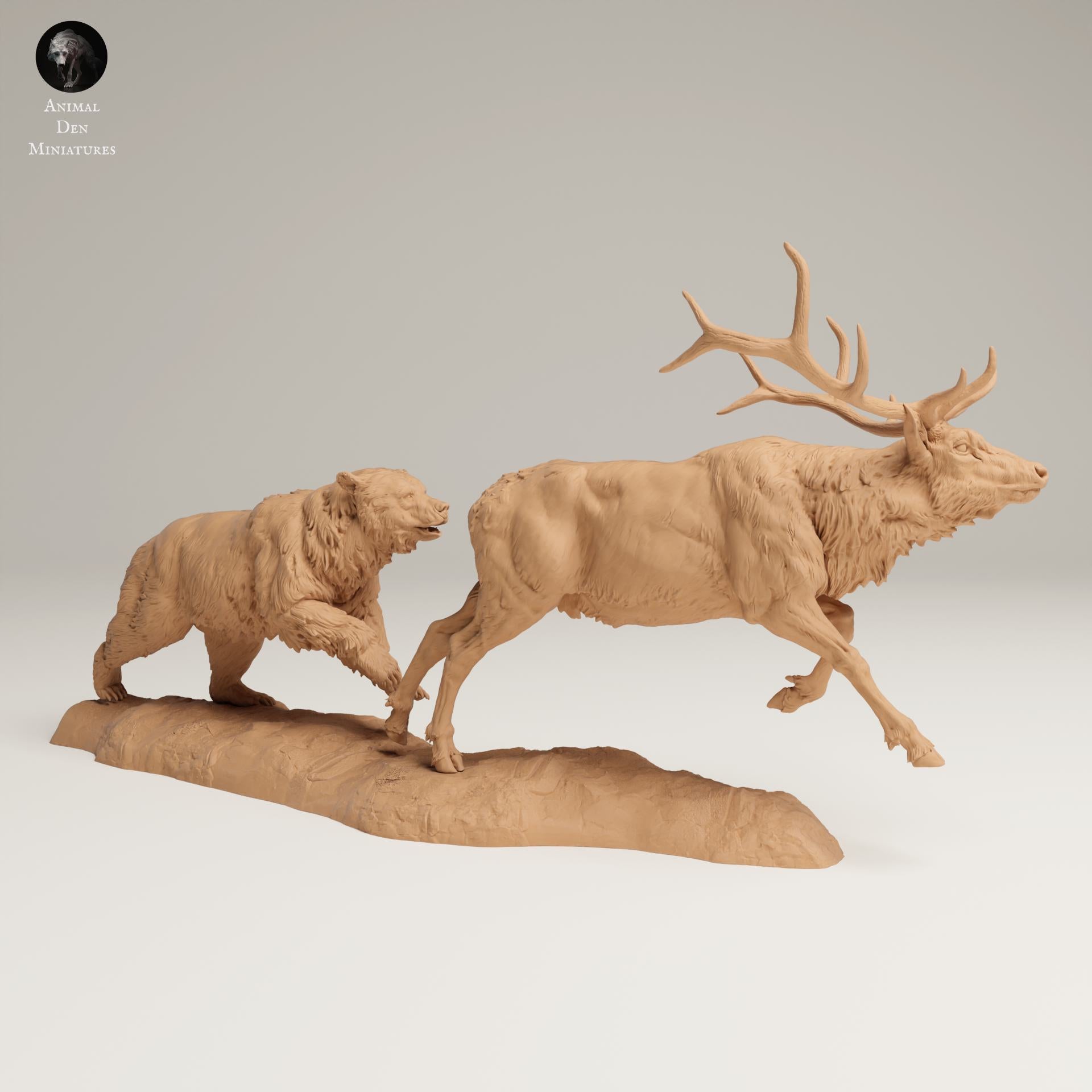 Photo de produit Figurine animale Diorama, modélisme : 0 : Figurine de faune sauvage : Grizzly chassant un Wapiti des Rocheuses (Réf 25_06_13)