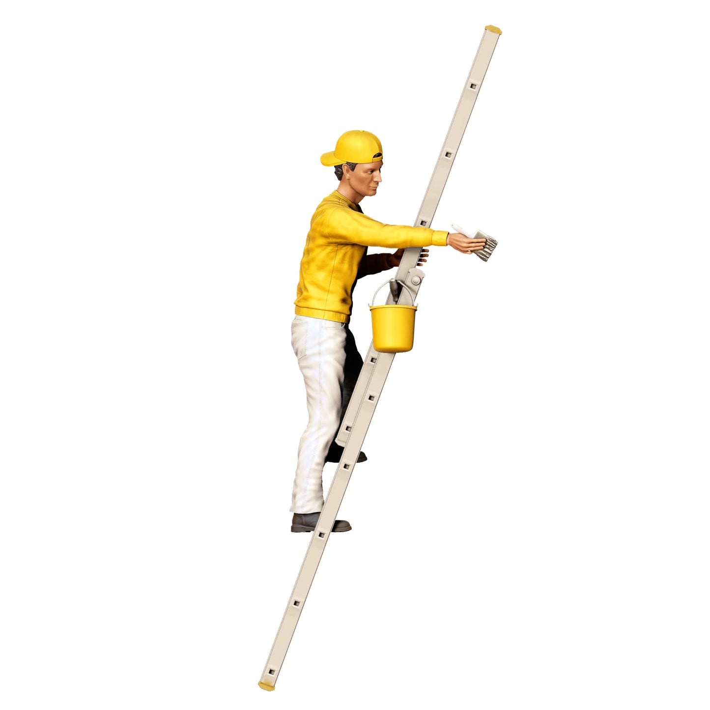 Figurine miniature : Peintre/Vernisseur avec pinceau et seau - Artisan sur échelle (n° 277)