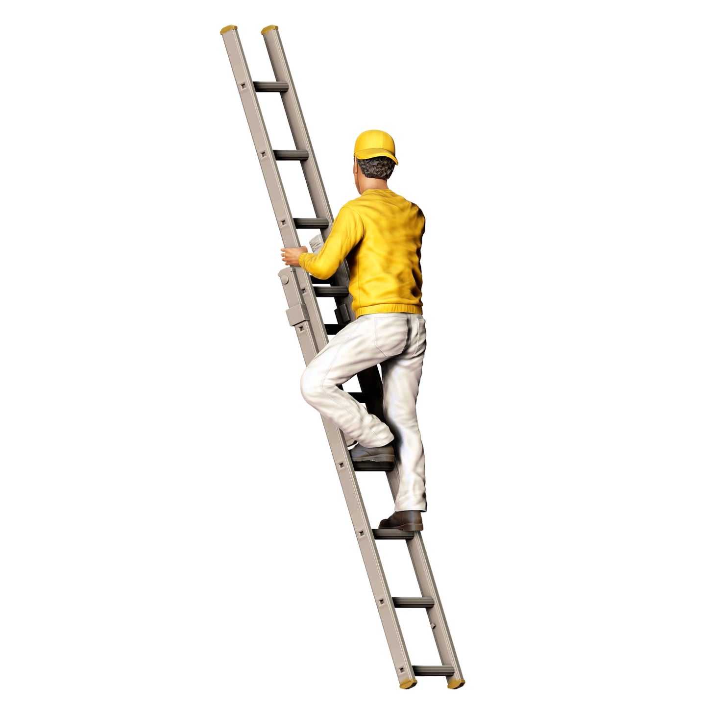 Figurine miniature : Peintre/Vernisseur avec pinceau et seau - Artisan sur échelle (n° 277)