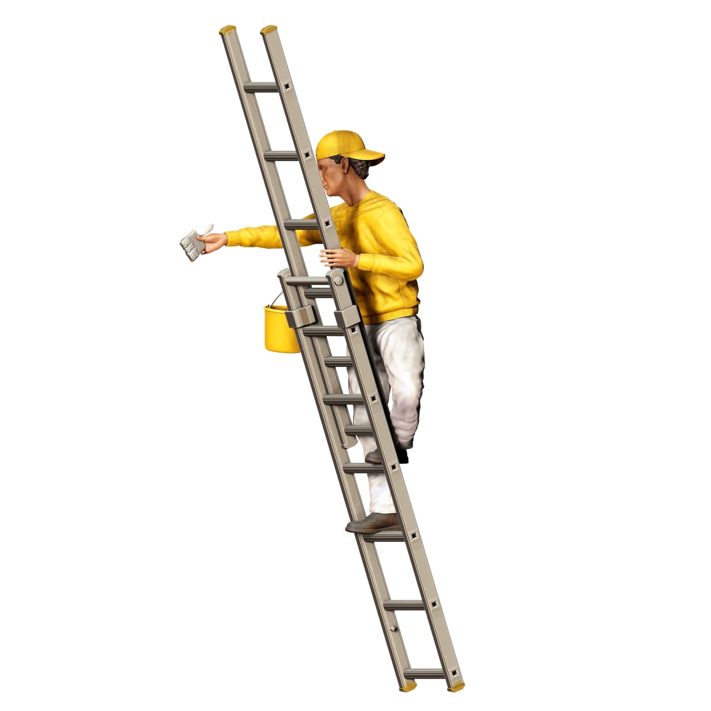 Figurine miniature : Peintre/Vernisseur avec pinceau et seau - Artisan sur échelle (n° 277)