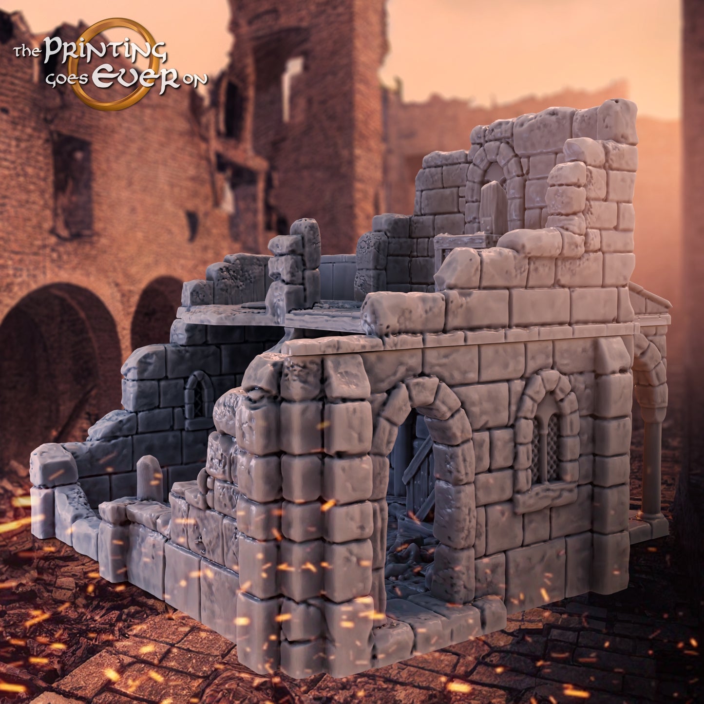 Photo de produit Tabletop 28mm The Printing Goes Ever On (TPGEO) 0 : Ruine maison médiévale A2 - Restes du bâtiment du royaume humain Gonthan