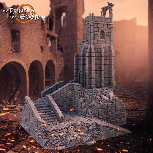 Photo de produit Tabletop 28mm The Printing Goes Ever On (TPGEO) 0 : Ruine d'une tour médiévale - Restes d'un bâtiment militaire - Avant-poste détruit