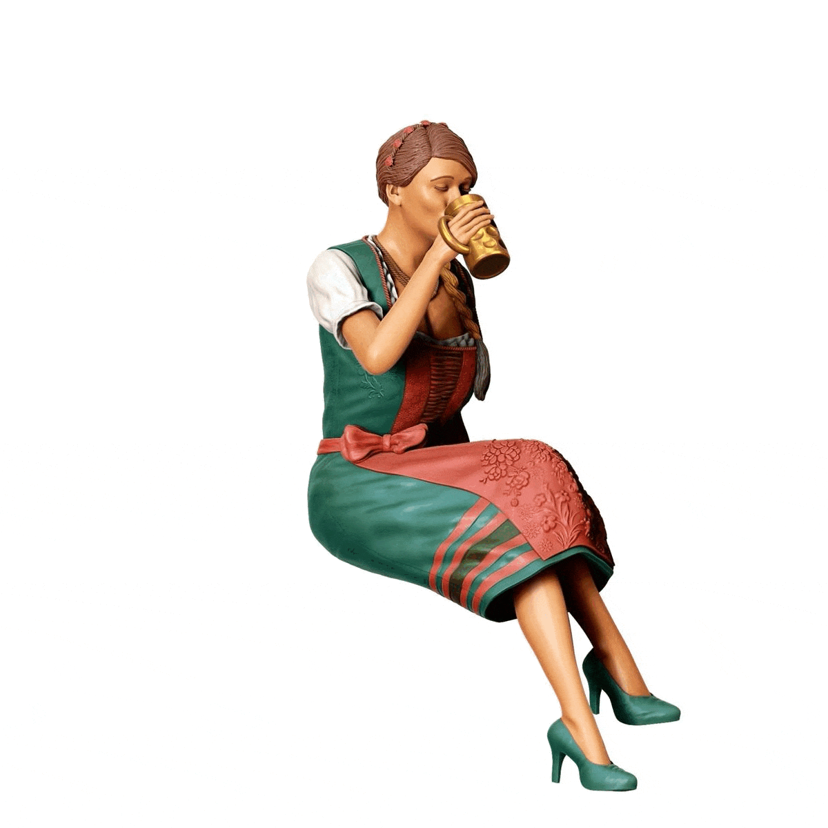 Figurine miniature Oktoberfest : Invités de la Wiesen : Femme assise avec tenue traditionnelle Dirndl et chope de bière (n° 291)