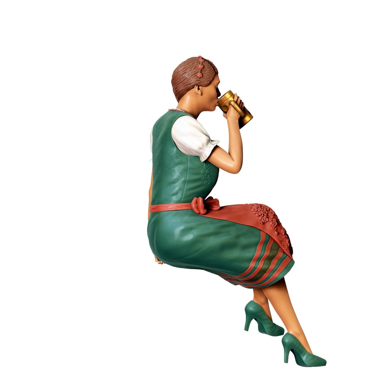 Figurine miniature Oktoberfest : Invités de la Wiesen : Femme assise avec tenue traditionnelle Dirndl et chope de bière (n° 291)