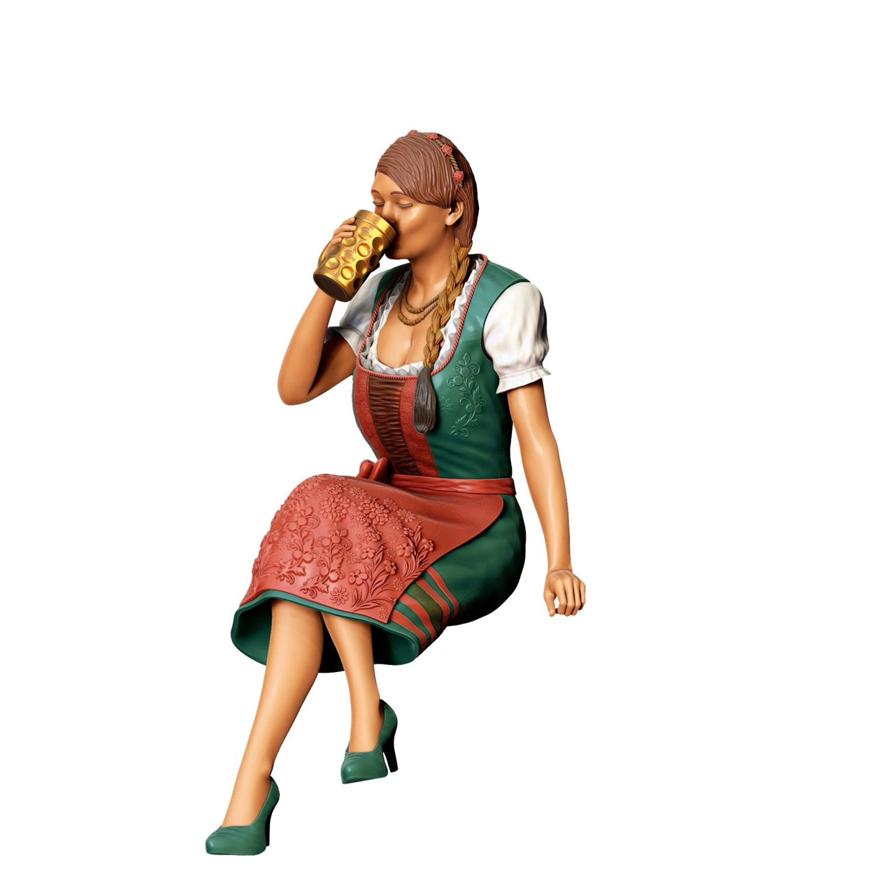 Figurine miniature Oktoberfest : Invités de la Wiesen : Femme assise avec tenue traditionnelle Dirndl et chope de bière (n° 291)
