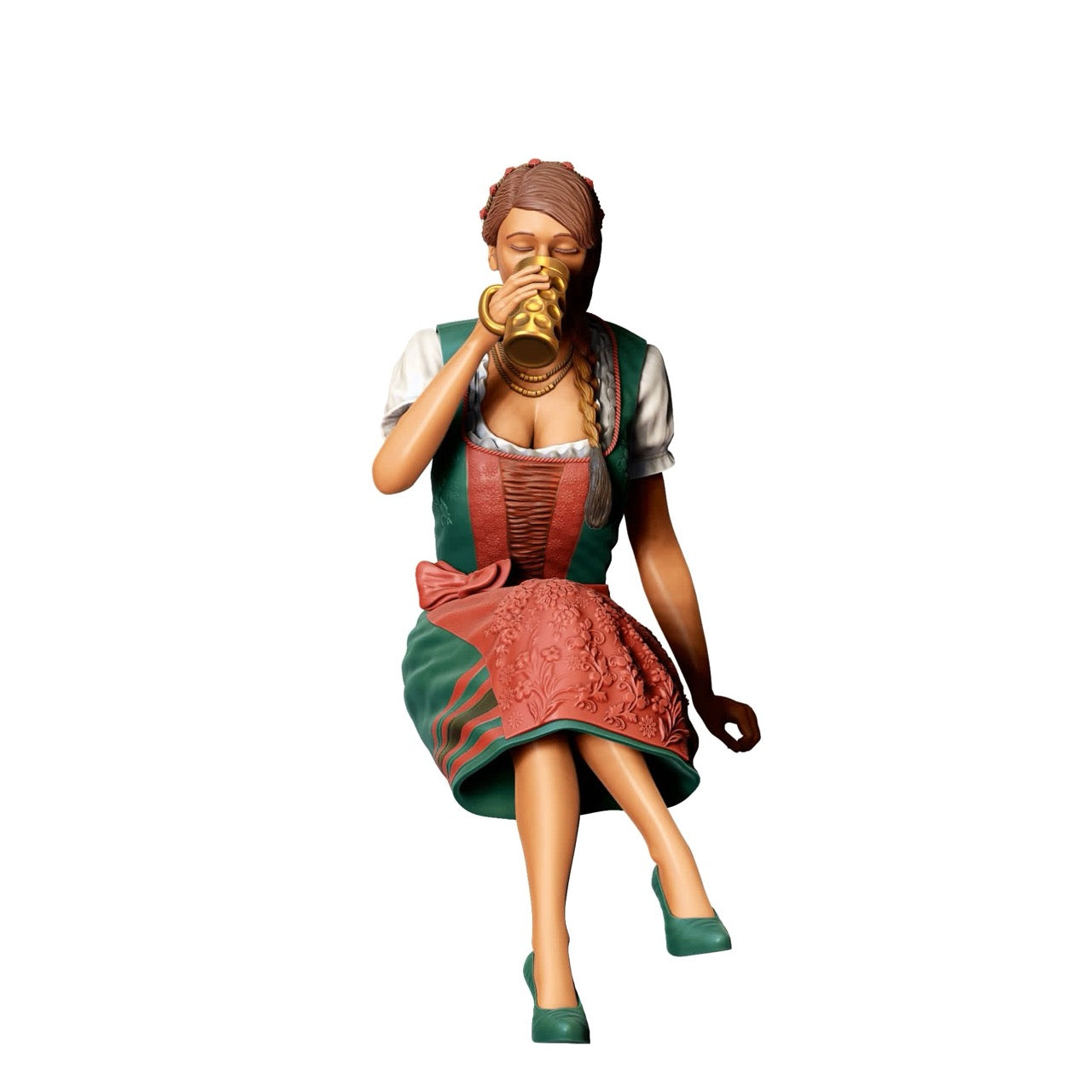 Figurine miniature Oktoberfest : Invités de la Wiesen : Femme assise avec tenue traditionnelle Dirndl et chope de bière (n° 291)