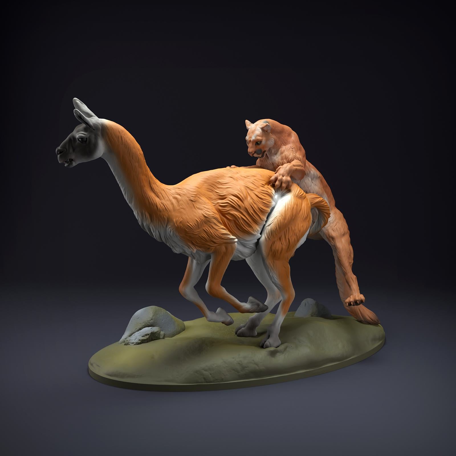 Photo de produit Figurine animale diorama, modélisme : 0 : Figurine de faune : Puma chassant un Guanaco (Réf 01_01_51)