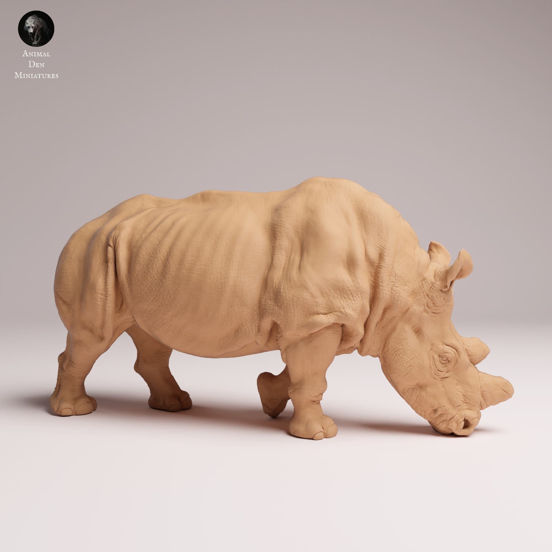 Photo du produit Figurine d'animal Diorama, modélisme : 0 : Figurine d'animal sauvage : rhinocéros blanc du Nord en train de manger – préfabriqué (Réf 25_07_01)