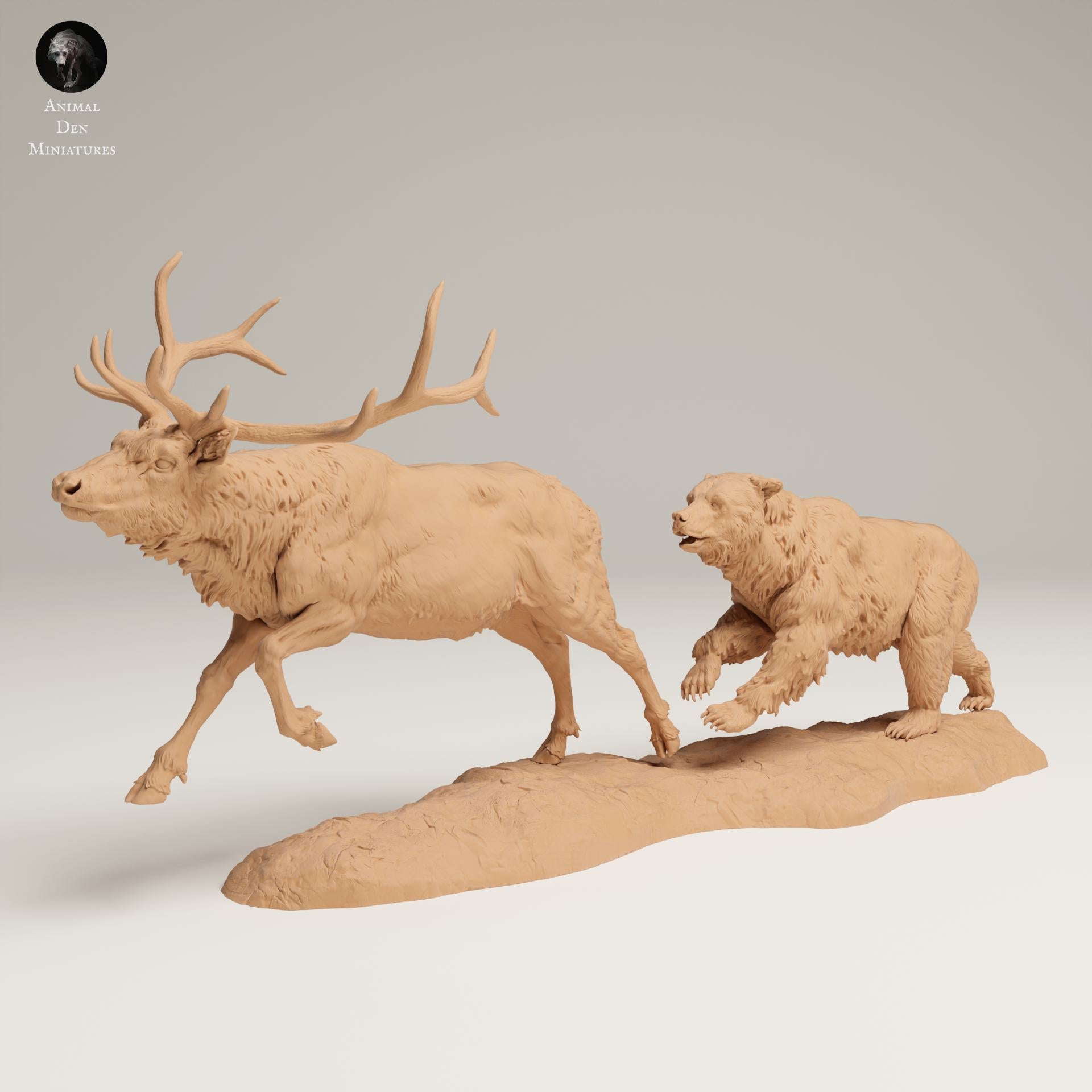 Photo de produit Figurine animale Diorama, modélisme : 0 : Figurine de faune sauvage : Grizzly chassant un Wapiti des Rocheuses (Réf 25_06_13)
