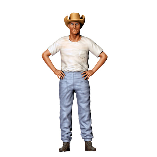 Photo de produit de modélisme diorama 0 : Cowboy avec les mains sur les hanches – Figurine en T-shirt et chapeau (Réf. n° 404)