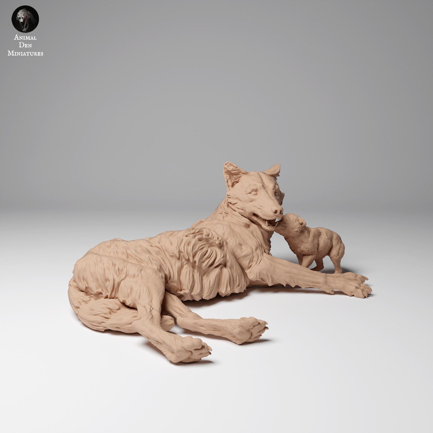 Produktfoto Tier Figur Diorama, Modellbau: 0: Wildtier Figur: Mongolischer Wolf mit Jungtier (Ref 24_12_07)