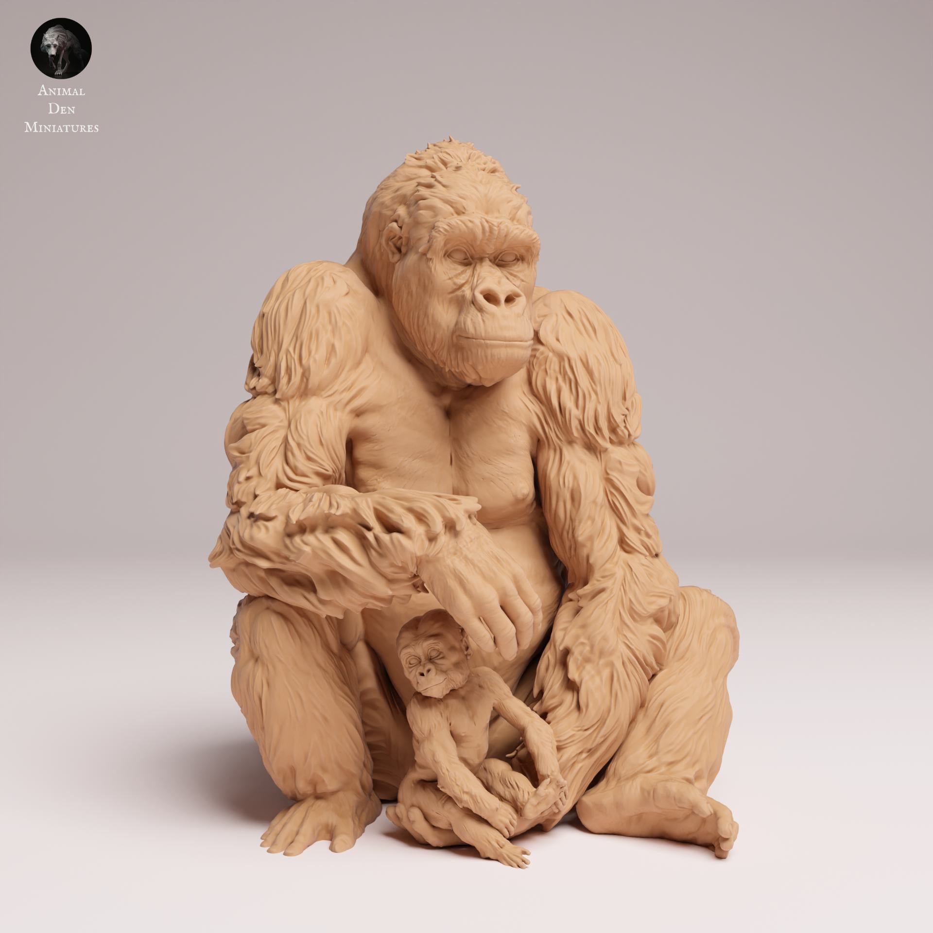Photo de produit Figurine animale diorama, modélisme : 0 : Figurine animale de jungle : mère gorille de plaine orientale assise avec son petit (Réf 25_07_09)