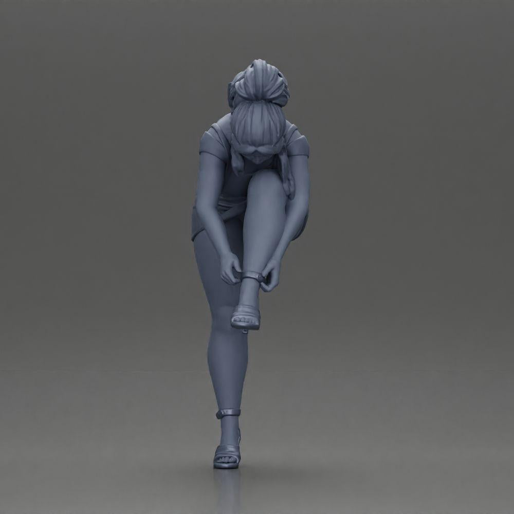 Diorama Modélisme Photo de produit 11 : Figurine de diorama : Figurine miniature - Femme mettant un escarpin rouge, pose debout pour diorama (Ref Nr. A112)