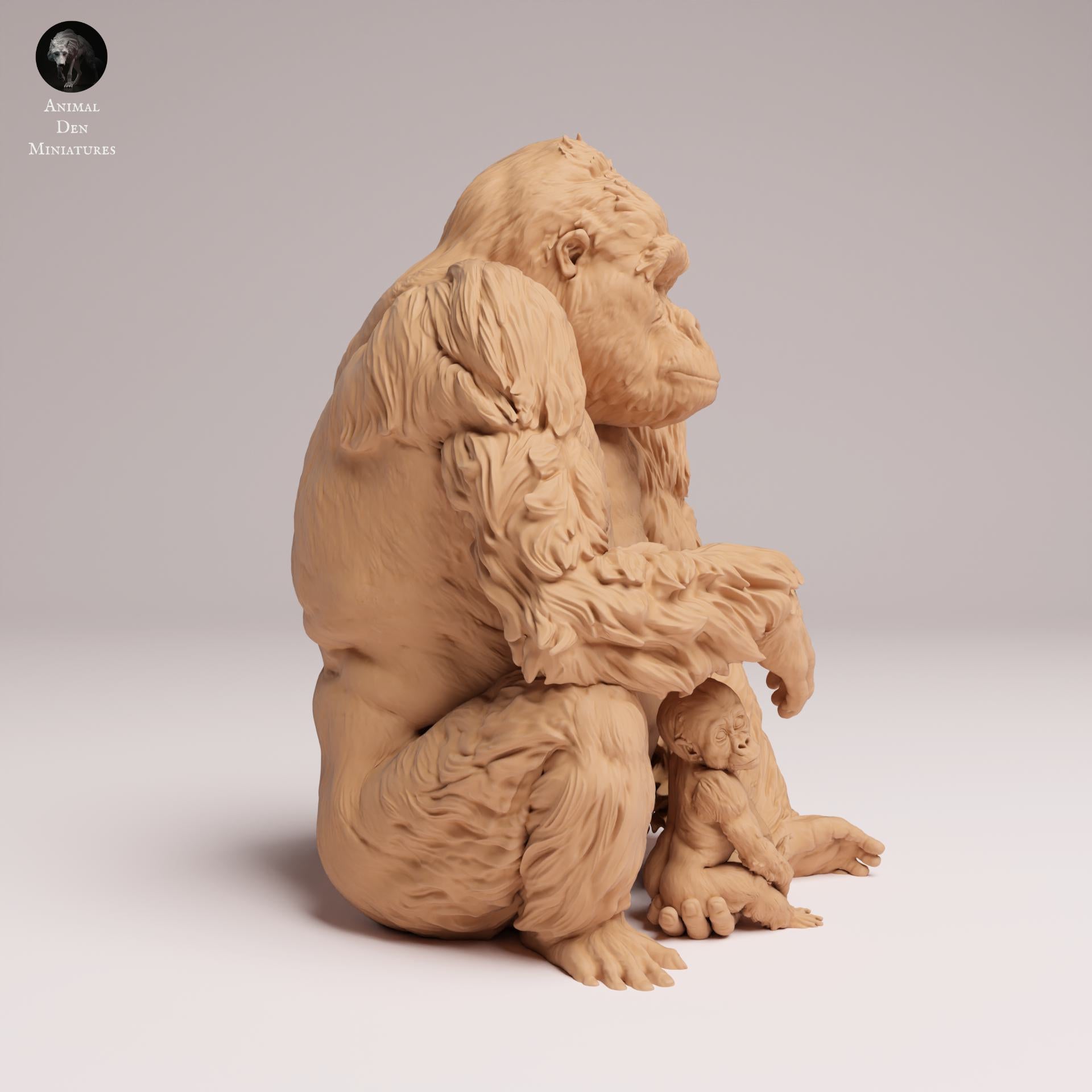 Photo de produit Figurine animale diorama, modélisme : 0 : Figurine animale de jungle : mère gorille de plaine orientale assise avec son petit (Réf 25_07_09)