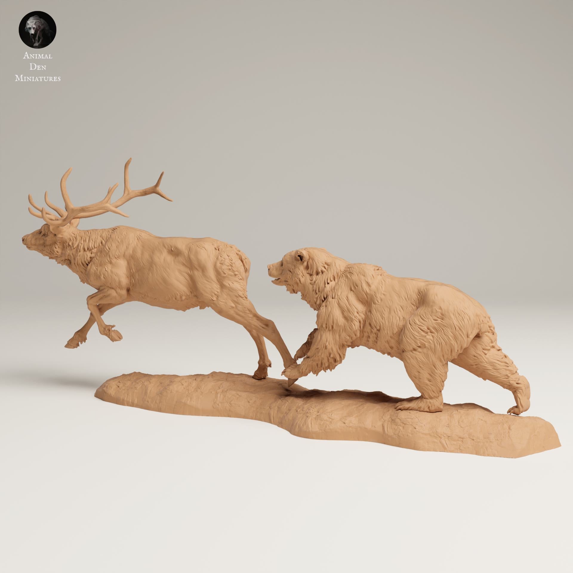 Photo de produit Figurine animale Diorama, modélisme : 0 : Figurine de faune sauvage : Grizzly chassant un Wapiti des Rocheuses (Réf 25_06_13)