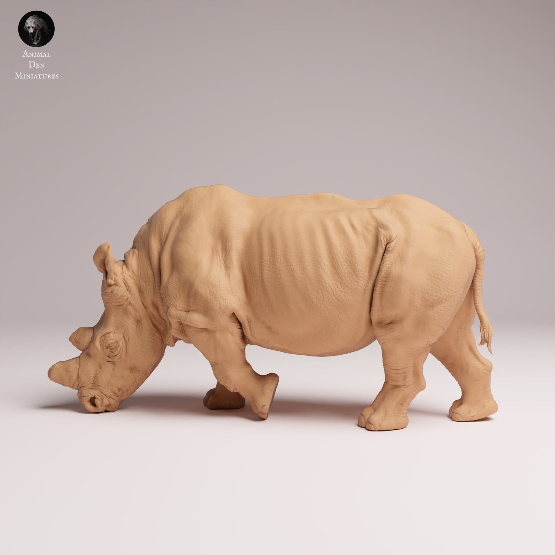 Photo du produit Figurine d'animal Diorama, modélisme : 0 : Figurine d'animal sauvage : rhinocéros blanc du Nord en train de manger – préfabriqué (Réf 25_07_01)
