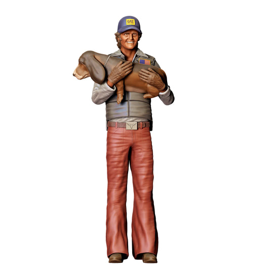 Photo de produit de modélisme diorama 0 : Homme avec un chien dans les bras – Figurine en tenue de travail avec casquette (Réf. n° 401)