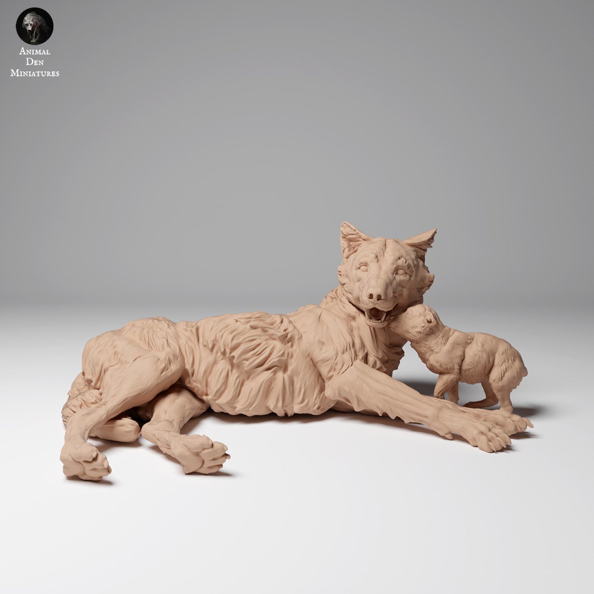 Photo de produit Figurine animale Diorama, Modélisme : 0 : Figurine de faune : Loup mongol avec petit (Réf 24_12_07)