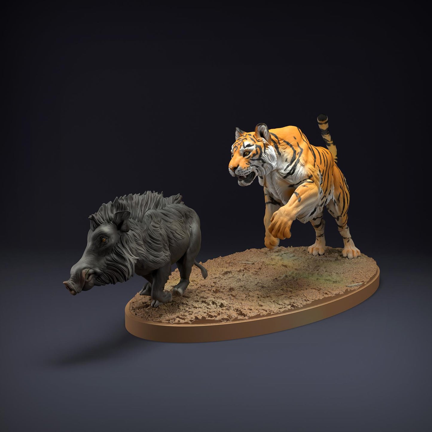 Photo du produit Figurine d'animal Diorama, Modélisme : 0 : Figurines d'animaux sauvages : Tigre du Bengale et Sanglier indien – Scène de chasse (Ref 01_01_81)
