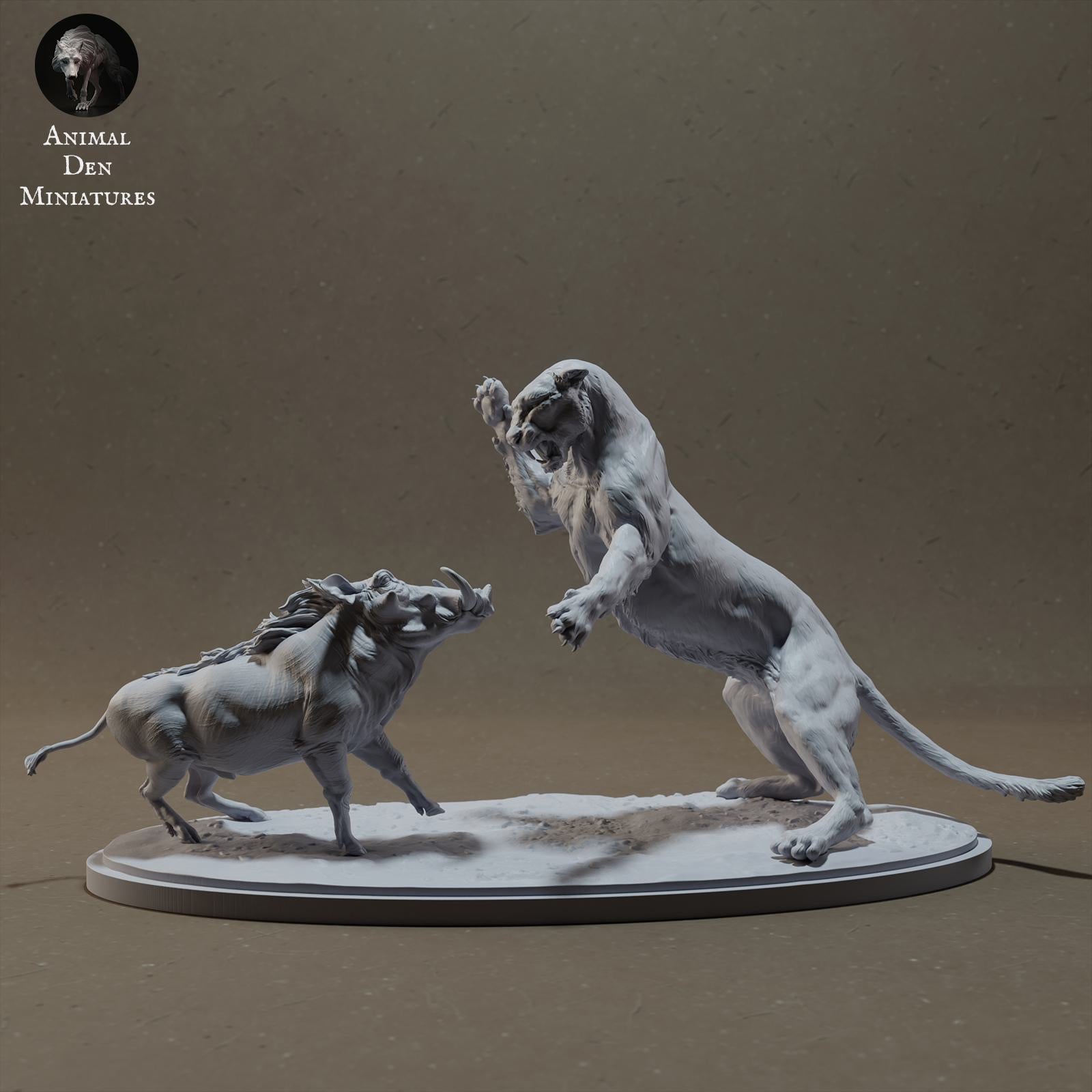 Photo de produit Figurine animale Diorama, Modélisme : 0 : Figurine de faune sauvage : Léopard chassant un phacochère – Animaux de la savane (Ref 01_01_42)