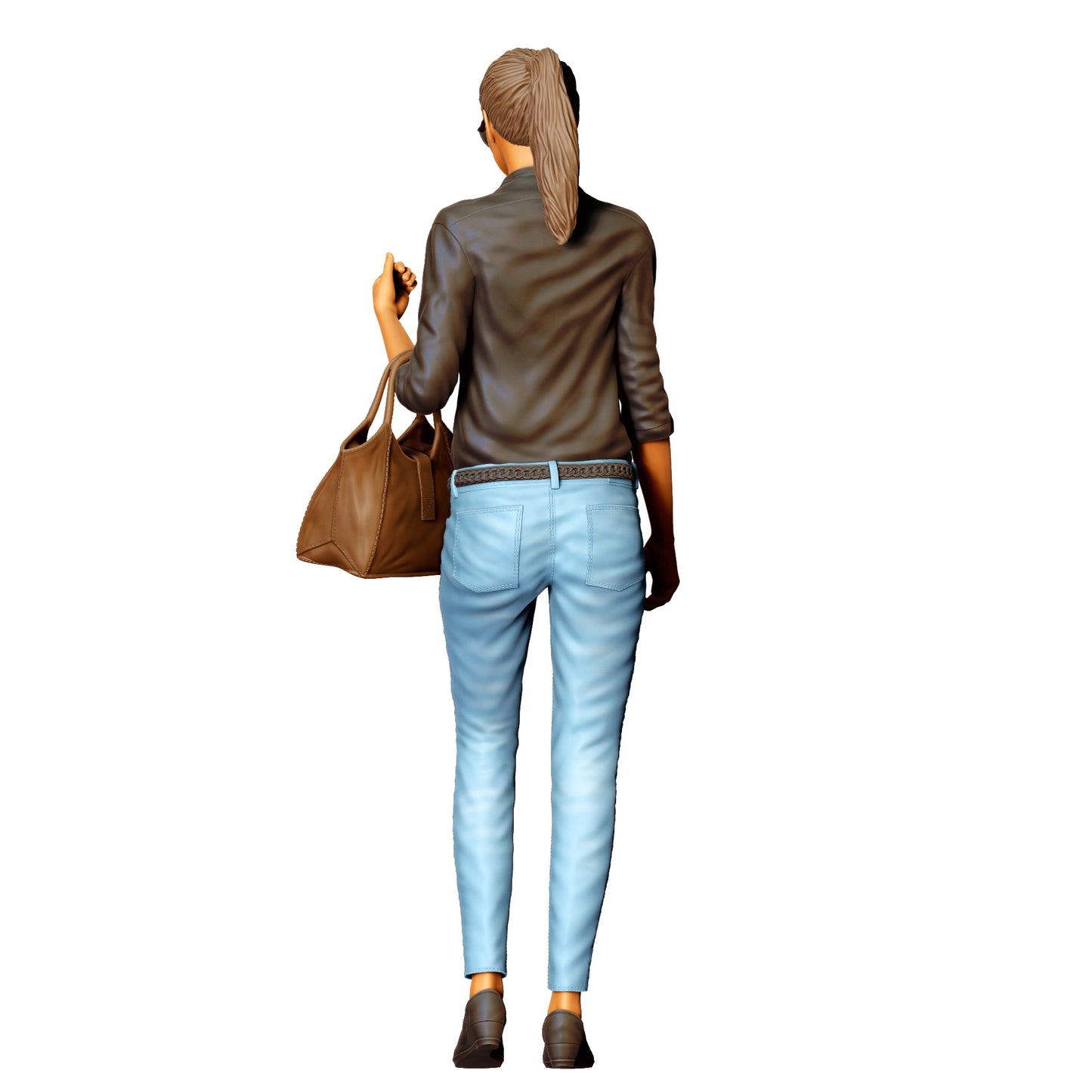 Femme avec lunettes de soleil et sac à main – personnage en jean et veste en cuir (Réf. n° 423)