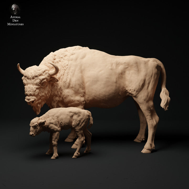 Photo de produit Figurine animale diorama, modélisme : 0 : Vache bison avec petit : Animaux d'Europe