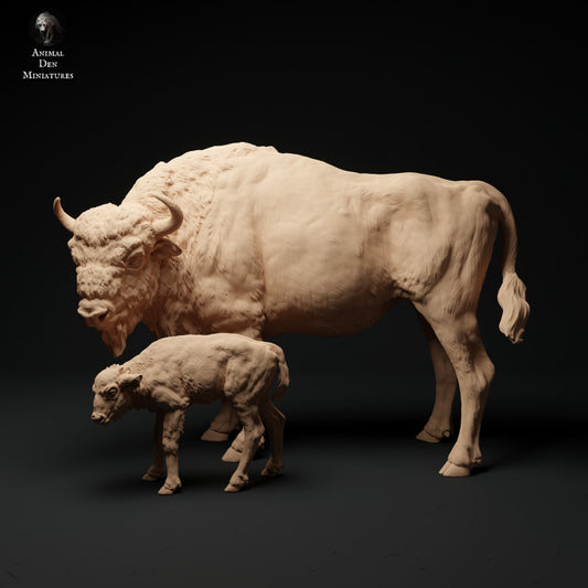 Photo de produit Figurine animale diorama, modélisme : 0 : Vache bison avec petit : Animaux d'Europe