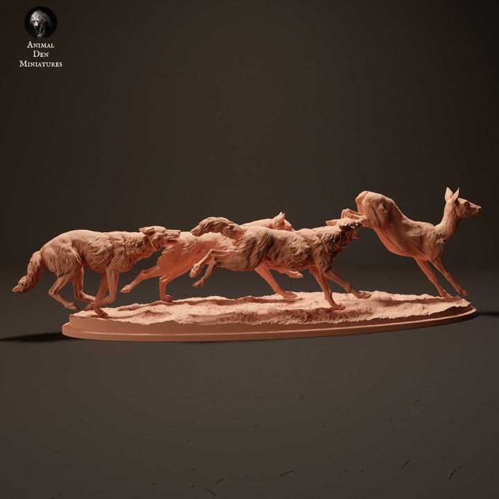 Photo de produit Figurine animale Diorama, modélisme : 0 : Loups chassant une scène de cerf : Animaux d'Europe