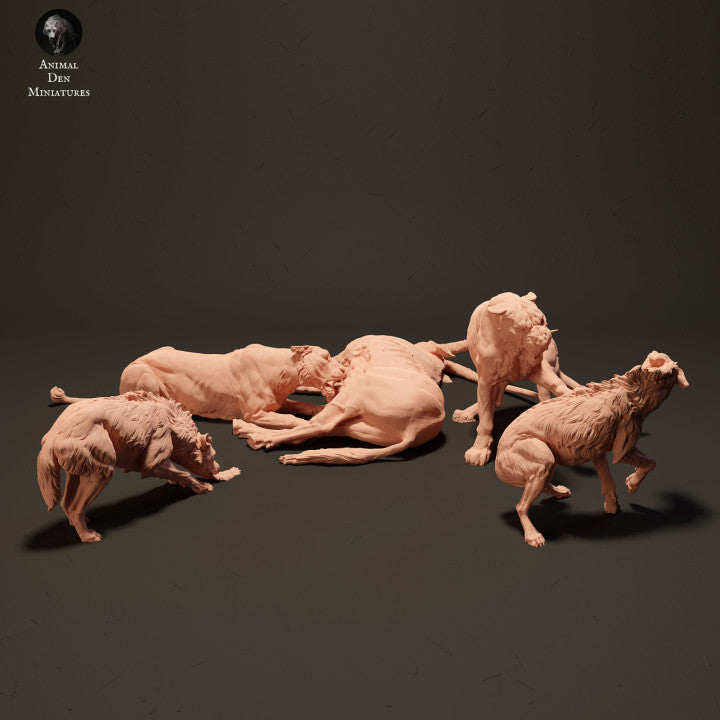 Photo de produit Figurine d'animal Diorama, Modélisme : 0 : Lions sur cadavre d'antilope assiégés par des hyènes : Animaux d'Afrique