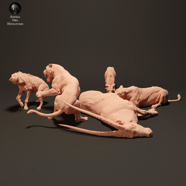 Photo de produit Figurine d'animal Diorama, Modélisme : 0 : Lions sur cadavre d'antilope assiégés par des hyènes : Animaux d'Afrique