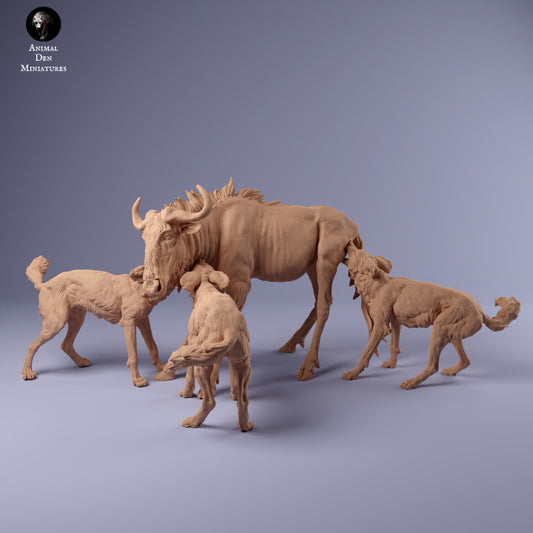 Photo de produit Figurine animale Diorama, modélisme : 0 : Chiens sauvages africains chassant des gnous : Animaux d'Afrique